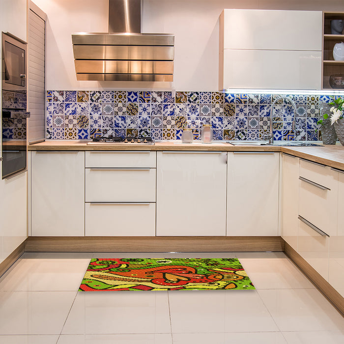 Patterned Pistachio Green Rug in a Kitchen, pat694yw
