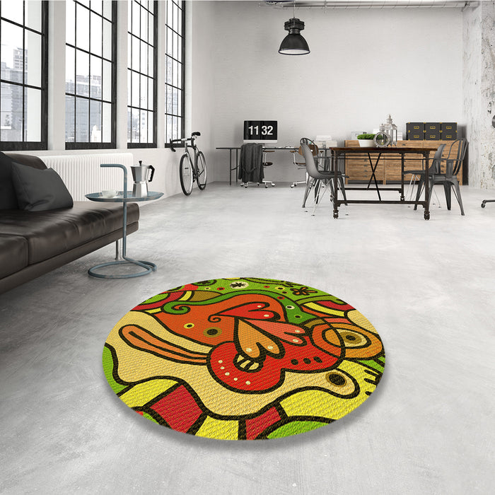 Round Patterned Pistachio Green Rug in a Office, pat694yw