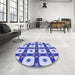 Round Patterned Blue Orchid Blue Rug in a Office, pat695blu