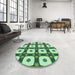 Round Patterned Medium Forest Green Rug in a Office, pat695grn