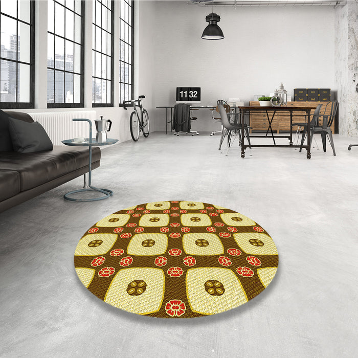 Round Patterned Mahogany Brown Rug in a Office, pat695yw