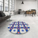 Round Patterned Dark White Beige Novelty Rug in a Office, pat695