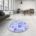 Round Patterned Sky Blue Rug in a Office, pat696blu