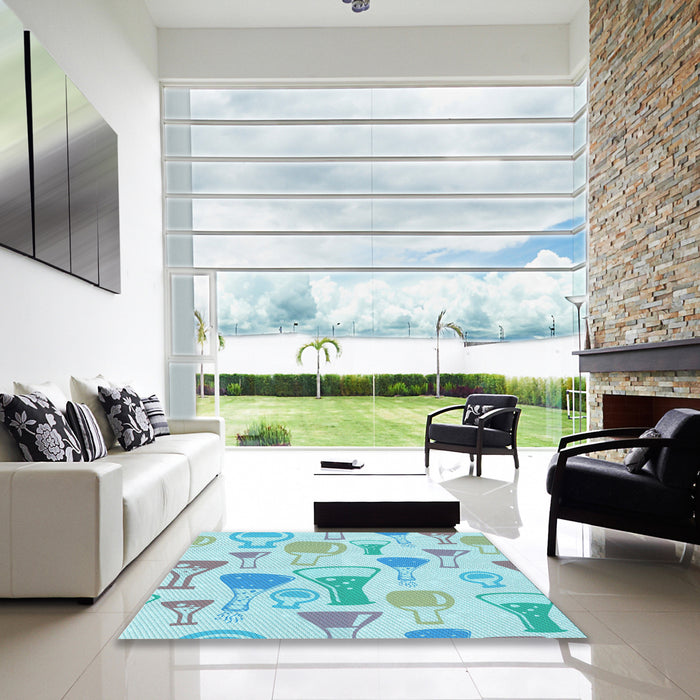 Square Patterned Blue Rug in a Living Room, pat696lblu