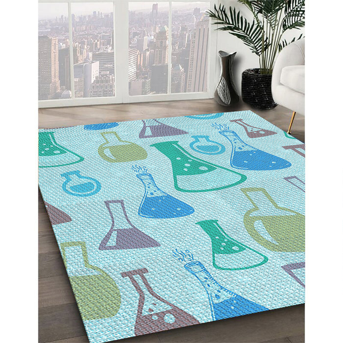Machine Washable Transitional Blue Rug in a Family Room, wshpat696lblu