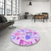 Round Patterned Purple Rug in a Office, pat696pur