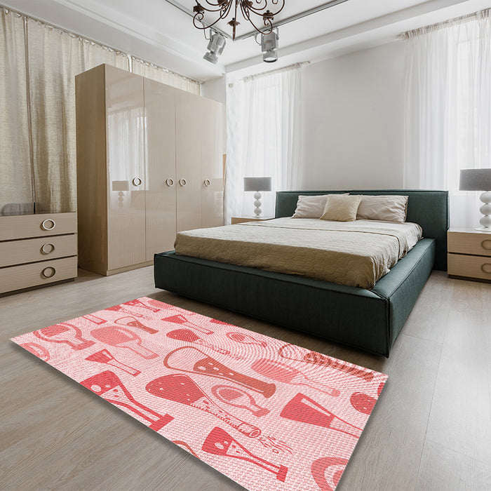 Patterned Light Red Pink Rug in a Bedroom, pat696rd