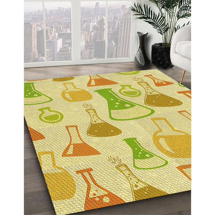 Patterned Orange Gold Rug in Family Room, pat696yw