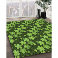 Patterned Dark Forest Green Rug, pat697grn