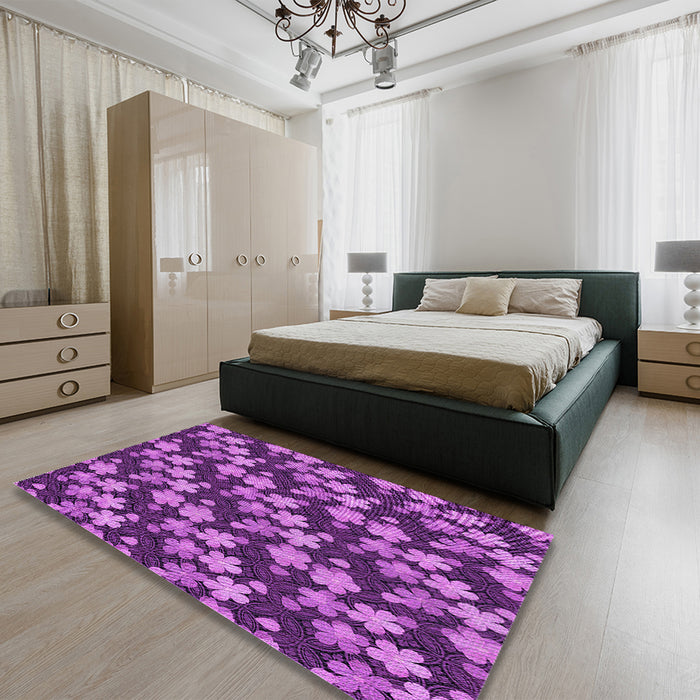 Round Machine Washable Transitional Dark Magenta Purple Rug in a Office, wshpat697pur