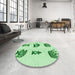 Round Patterned Mint Green Rug in a Office, pat699grn