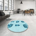 Round Patterned Electric Blue Rug in a Office, pat699lblu