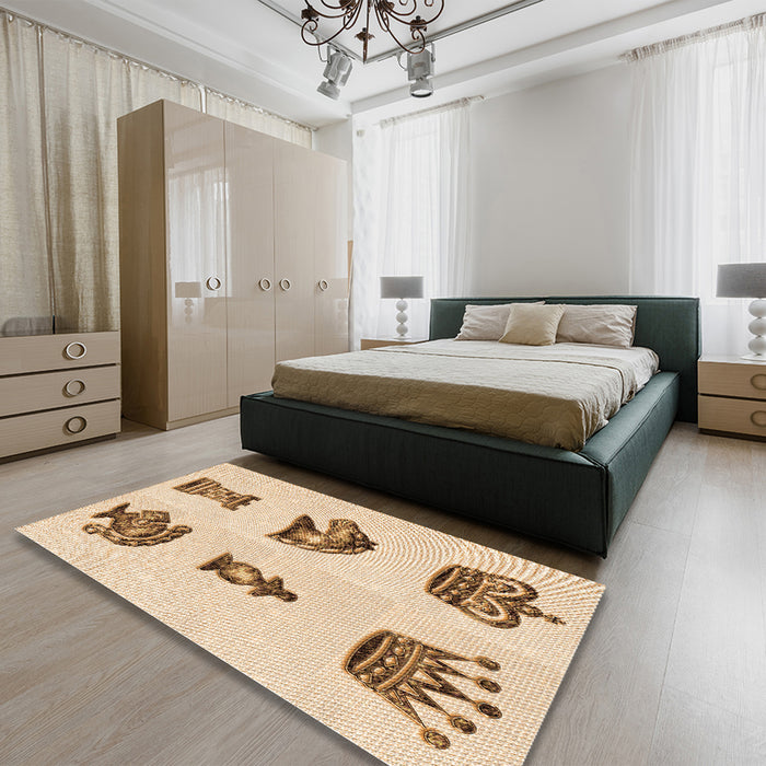 Patterned Bronze Brown Rug in a Bedroom, pat699org