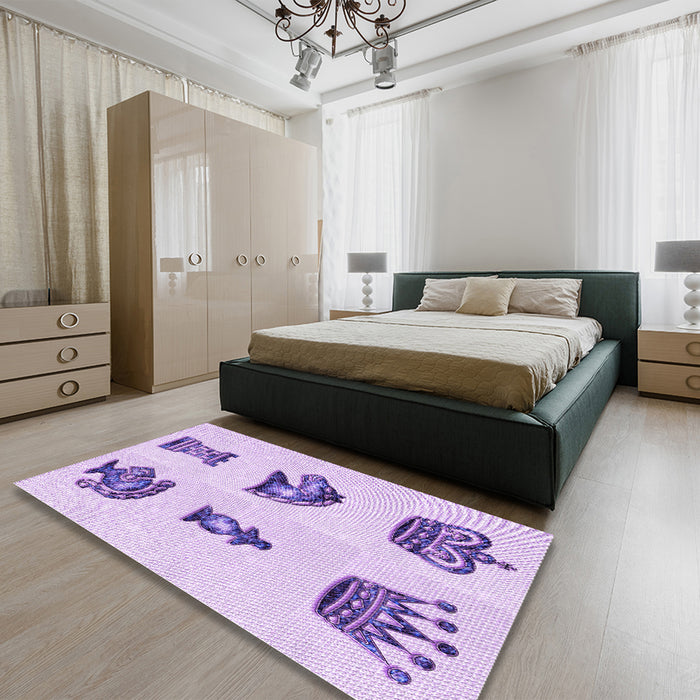 Patterned Purple Rug in a Bedroom, pat699pur