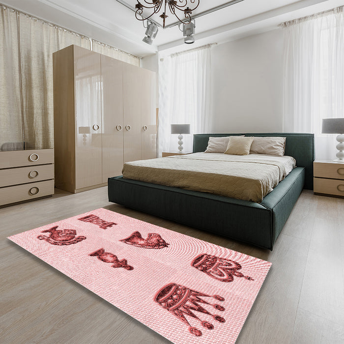Round Machine Washable Transitional Light Rose Pink Rug in a Office, wshpat699rd