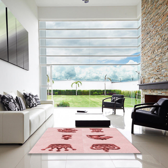Square Patterned Light Rose Pink Rug in a Living Room, pat699rd