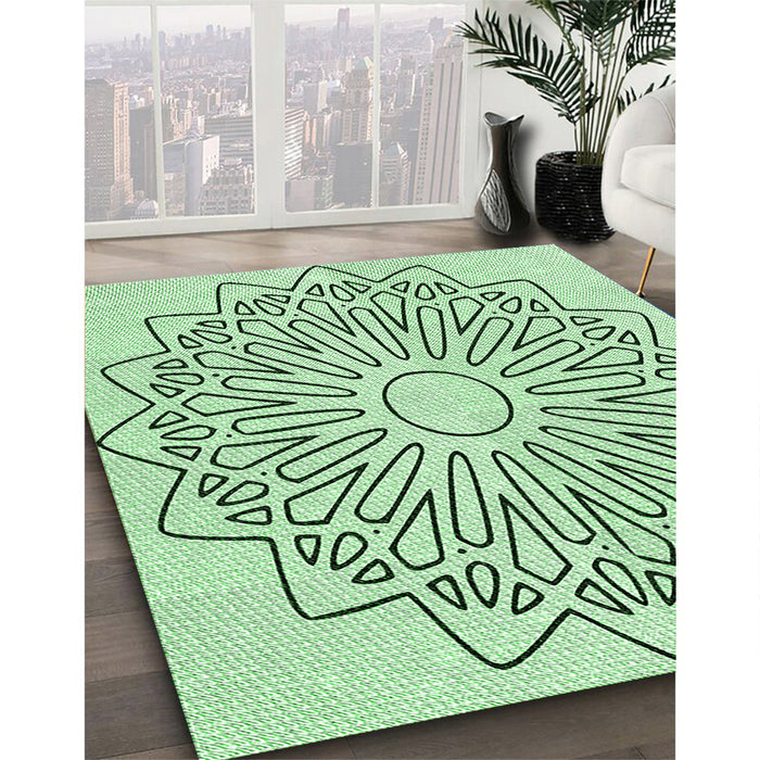 Patterned Mint Green Rug in Family Room, pat7grn