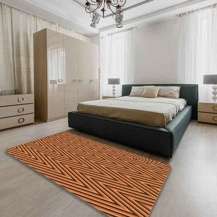Patterned Neon Orange Rug in a Bedroom, pat701org