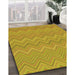 Machine Washable Transitional Deep Yellow Rug in a Family Room, wshpat703yw