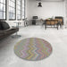 Round Machine Washable Transitional Mauve Taupe Purple Rug in a Office, wshpat703