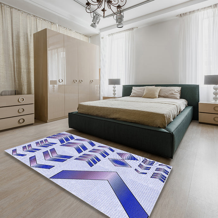 Patterned Blue Rug in a Bedroom, pat705blu