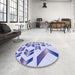 Round Patterned Blue Rug in a Office, pat705blu