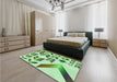 Patterned Green Rug in a Bedroom, pat705grn