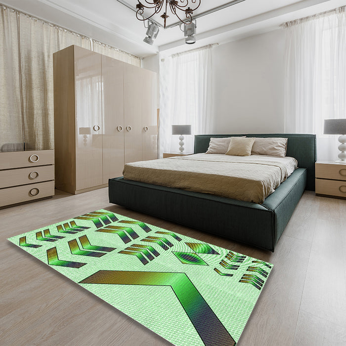 Patterned Green Rug in a Bedroom, pat705grn