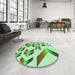 Round Patterned Green Rug in a Office, pat705grn