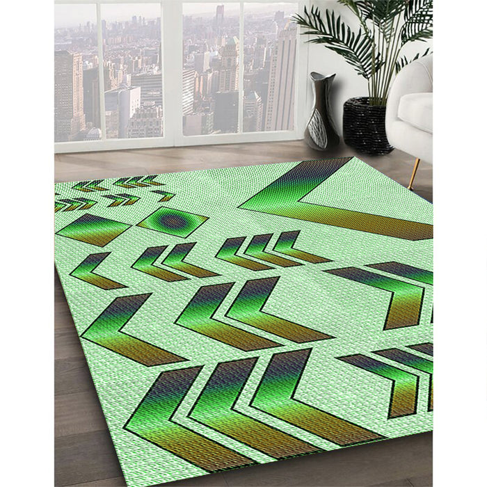 Patterned Green Rug in Family Room, pat705grn