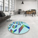 Round Patterned Steel Blue Rug in a Office, pat705lblu