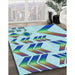 Patterned Steel Blue Rug in Family Room, pat705lblu