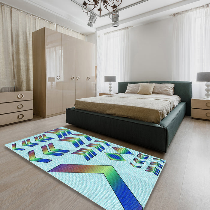 Patterned Steel Blue Rug in a Bedroom, pat705lblu