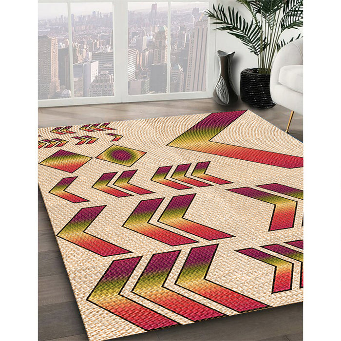Patterned Deep Peach Orange Rug in Family Room, pat705org