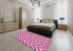 Machine Washable Transitional Deep Pink Rug in a Bedroom, wshpat706