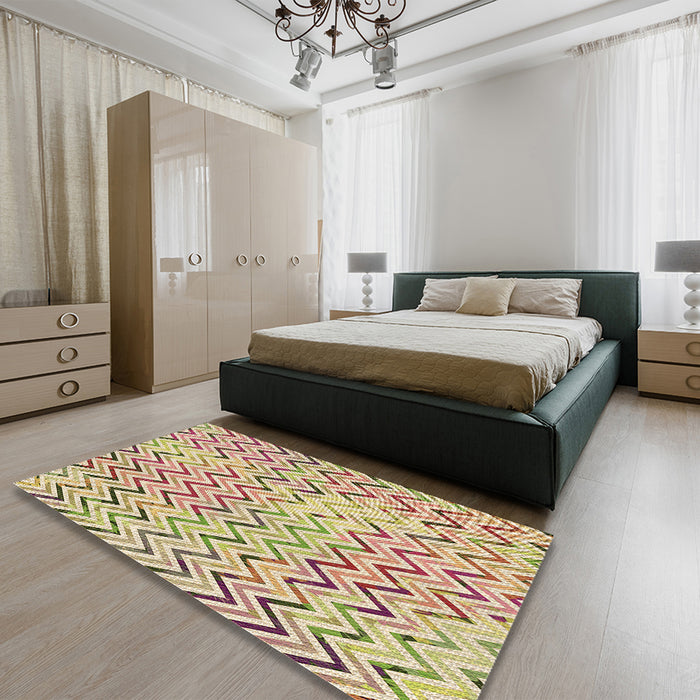 Patterned Brown Gold Rug in a Bedroom, pat707brn