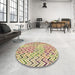 Round Patterned Brown Gold Rug in a Office, pat707brn