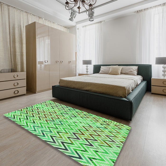 Patterned Green Rug in a Bedroom, pat707grn