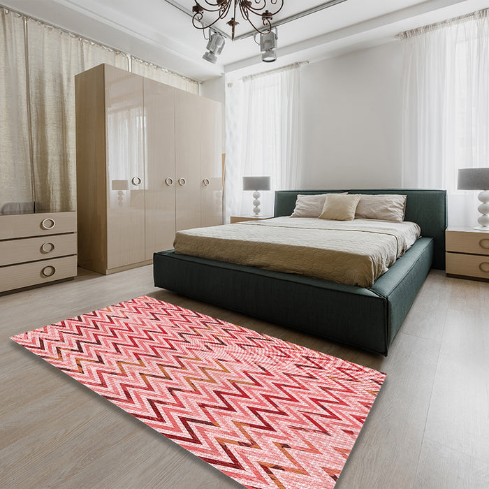 Patterned Deep Rose Pink Rug in a Bedroom, pat707rd