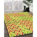 Patterned Neon Yellow Rug in Family Room, pat707yw