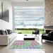 Square Patterned Light Jade Green Modern Rug in a Living Room, pat707