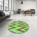 Round Patterned Olive Green Rug in a Office, pat708grn