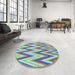 Round Patterned Light Green Rug in a Office, pat708lblu