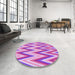 Round Patterned Pastel Purple Pink Rug in a Office, pat708pur