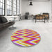Round Machine Washable Transitional Pink Rug in a Office, wshpat708