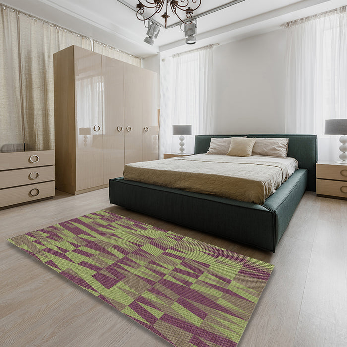 Patterned Brass Green Rug in Family Room, pat71brn