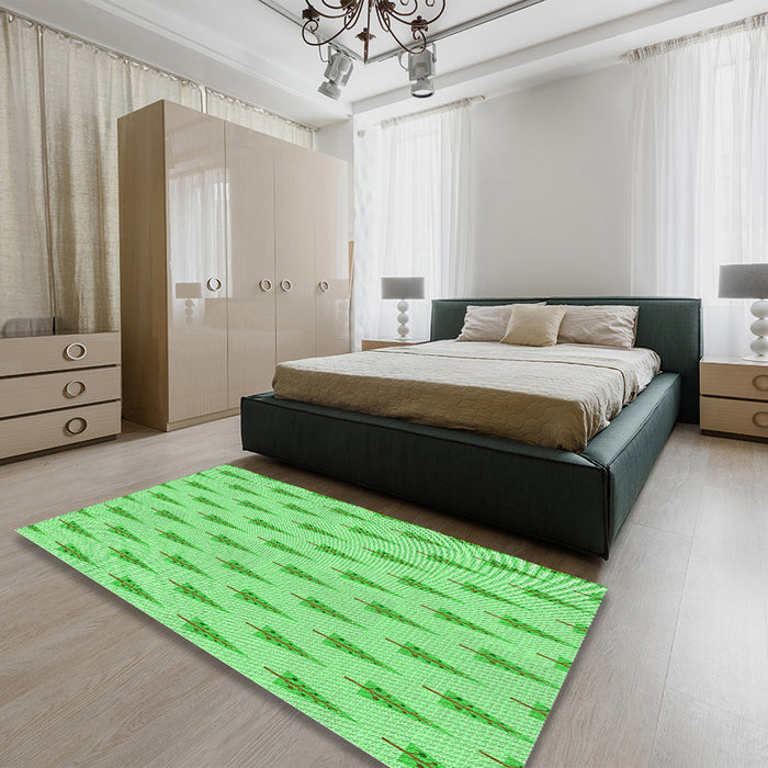 Patterned Green Rug in a Bedroom, pat710grn