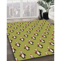 Patterned Dark Yellow Green Rug, pat712brn