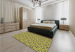 Patterned Dark Yellow Green Rug in a Bedroom, pat712brn