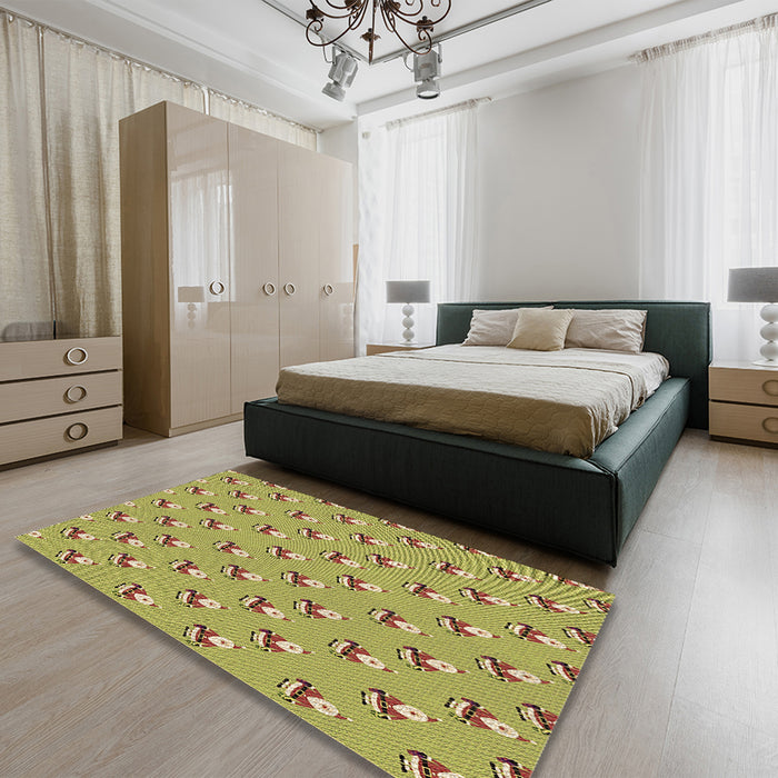 Patterned Golden Brown Yellow Rug in a Bedroom, pat713brn